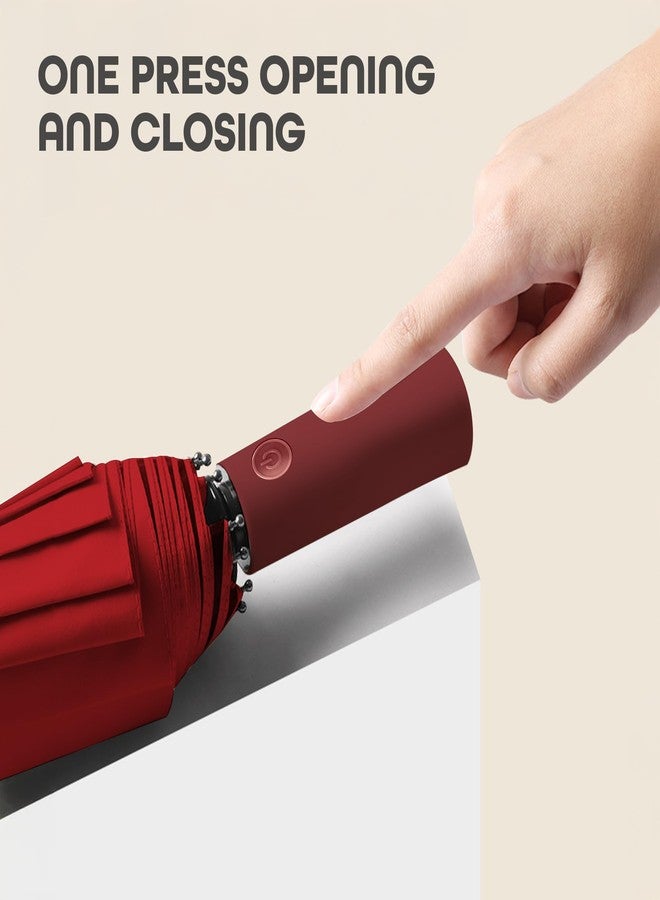 PRIME PICK مظلة سفر محمولة من برايم بيك - مظلات مقاومة للمطر والرياح، قوية وصغيرة الحجم وسهلة الفتح والإغلاق التلقائي للاستخدام لمرة واحدة، مظلة مثالية للسيارة للرجال والنساء (أحمر) - Image 4